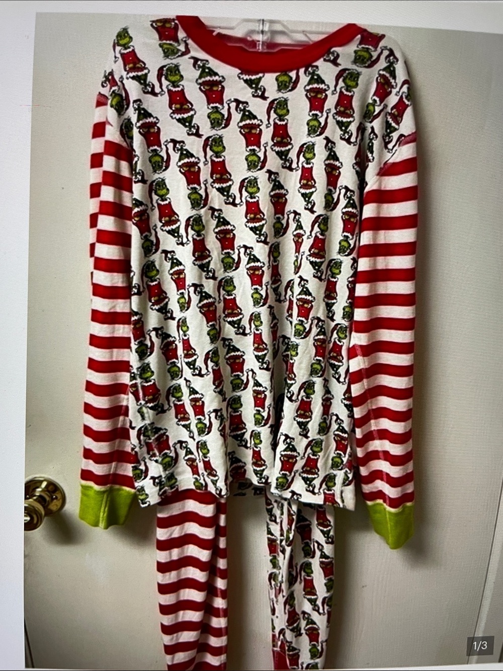 Women’s  Christmas Grinch Stripe Pajama Set - Red & Green